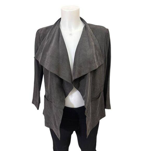 MaxMara Pura Seta Gray Open Front Waterfall Lightweight SILK Cardigan size 10 - Picture 1 of 10